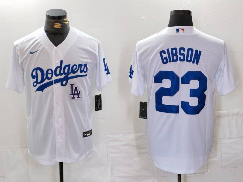 Men Los Angeles Dodgers #23 Gibson White Nike Game 2024 MLB Jersey style 5